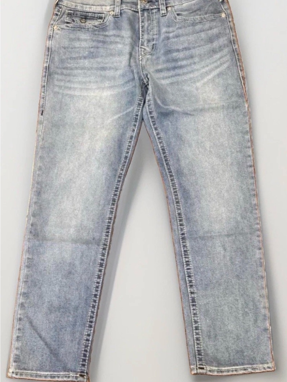 True Religion Geno Big T Flap Slim Jeans Men’s 34x30 Light Icy Blue Pine NWT